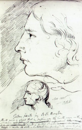 sketch of John Keats by BR Haydon, c1816